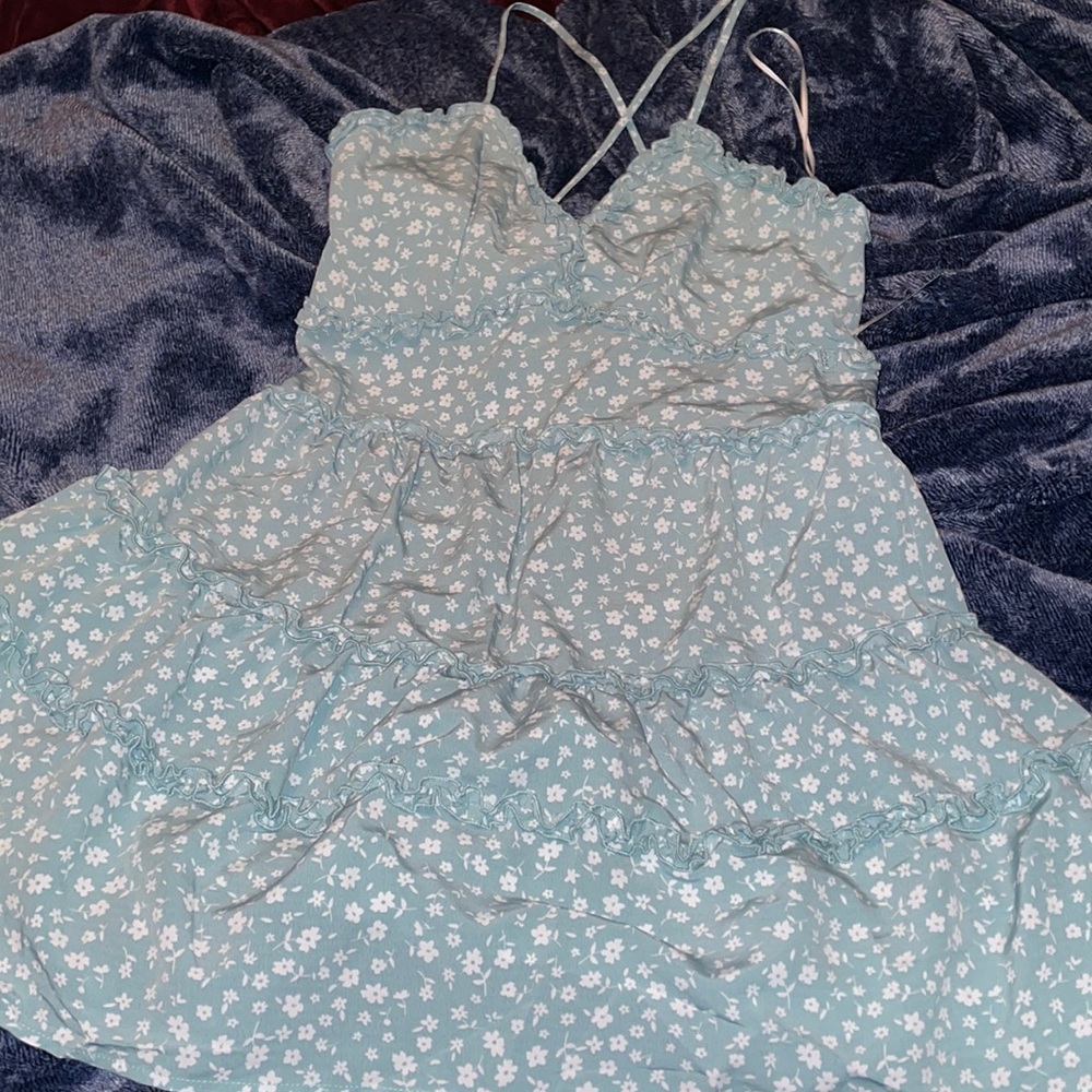 Sage green dress with white flowers